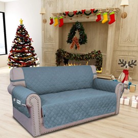 Easy-Going Sofa Slipcover Loveseat Cover Waterproof Couch Cover Washable Sofa Cover for 2 Cushion Couch Non-Slip Fabric Furniture Protector with Pocket for Pets Kids Dog Cat (Loveseat, Light Blue)