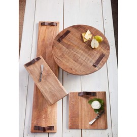 Mud Pie Wooden Charcuterie Serving Board and Spreader Set, Brown, Square