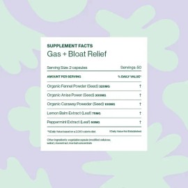 HILMA Gas  Bloat Relief 100 Cpsulas  Suplemento Herbal con Hinojo, Ans, Alcaravea, Melisa y Menta para Bienestar y Confort Digestivo                  