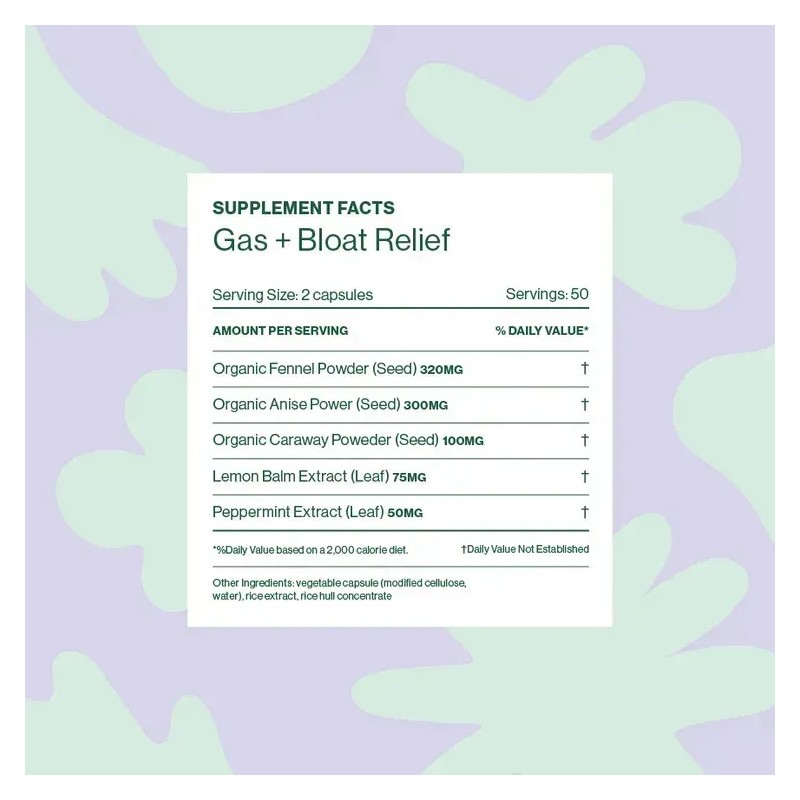 HILMA Gas Bloat Relief 100 Cpsulas Suplemento Herbal con Hinojo,