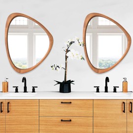 HOMECOOKIN Irregular Mirror Wall Decor, Wood Wall Mirrors Decorative for Living Room, Bedroom, Bathroom, Entryway, Wall Mounted Aesthetic Mirrors, 20" H x 25.5" W