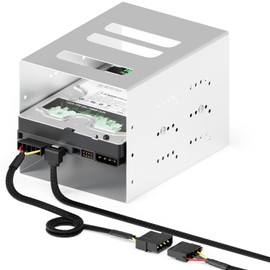 deleyCON 30 cm 4-Pin Molex to 15-pin SATA Cable Set Including SATA Cable 60 cm Angled SATA 3 Data Cable 6 Gbit/s - Motherboard Hard Drive HDD SSD PC Power Supply - Black