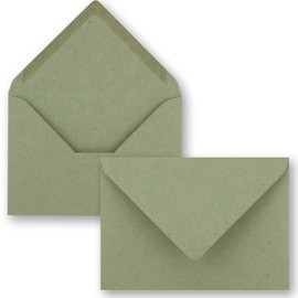 10 x Green Vintage Kraft Paper Folding Cards Set with Envelopes DIN A6 - 10.5 x 14.8 cm - Green - Recycled - Folding Cards - Blank