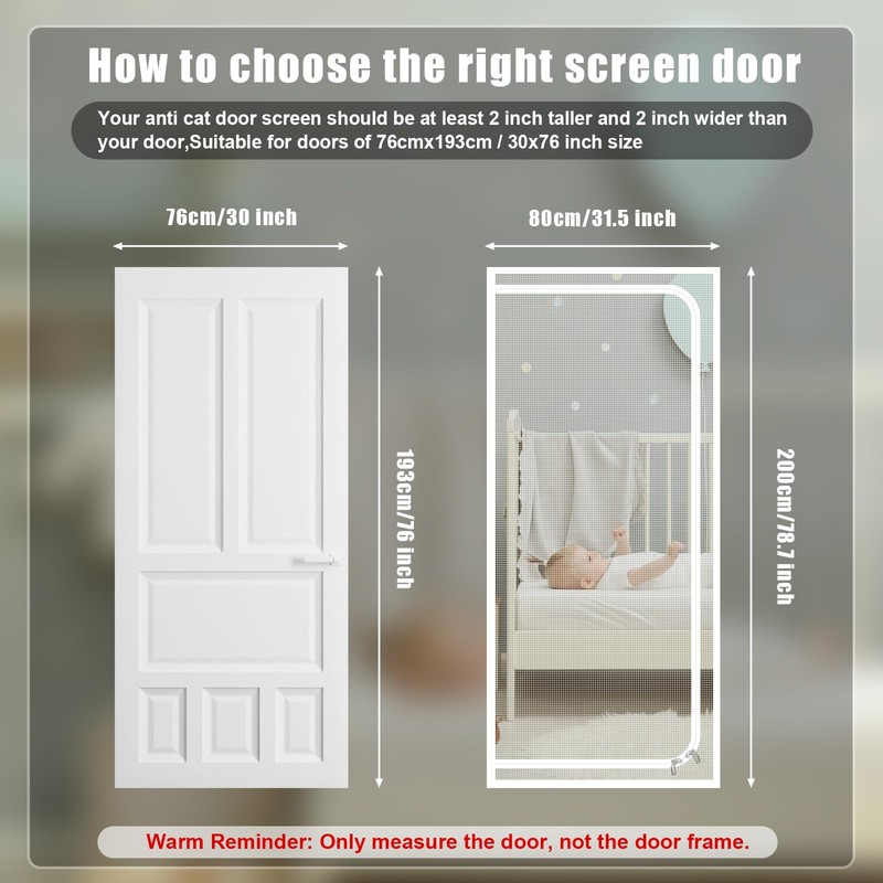 Cat Proof Screen Door, 31.5x78.7 inch Thicken Pet Screen Door