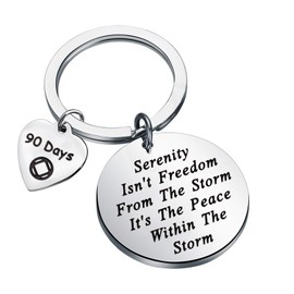 FEELMEM NA Recovery Gift 1 Year 18 Months 2 Years 3 Years NA Sobriety Anniversary Keychain Serenity Peace Within The Storm NA Recovery Serenity Prayer Sobriety Gift (90 Days)