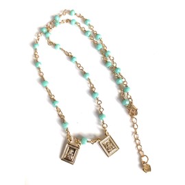 SIFRIMANIA Catholic Wearable Scapular Choker Necklace 16.5 Inches Crystal Bead Chain (Light Blue)