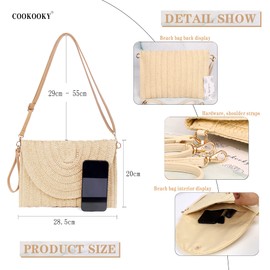 COOKOOKY Straw Clutch Handbag Summer Beach Straw Purse for Women woven Envelope Bag (Beige bag and Rattan earrings)