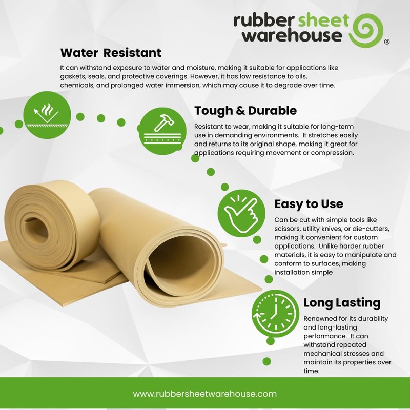 Natural Gum Rubber TAN 40A (.125" (1/8") Thick, 6" Wide