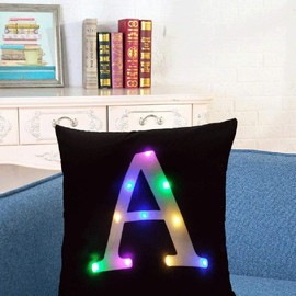 ZUODU Creative LED Colorful Lighting Velvet Letter Cushion Cover Pillow Cover Bar Use Party Use Festival Use Gift Use18”x18” or 45cm x 45cm 1pc (A)