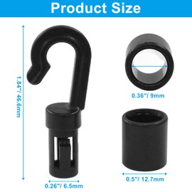 Hordion 32 Pcs Bungee Shock Cord End for 3/16 inch to 1/4 inch Cord Rope Terminal Ends Black Plastic Bungee Cord Hooks