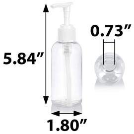 JUVITUS 4 oz / 120 ml Clear Plastic PET Boston Round Bottle (BPA Free) with White Lotion Pump (12 pack)