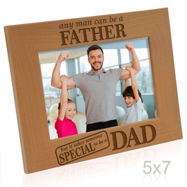 KATE POSH - Any Man can be a Father, but it Takes Someone Special to be a DAD - Engraved Natural Wood Picture Frame, Father of The Groom, Father of The Bride (5x7 Horizontal)