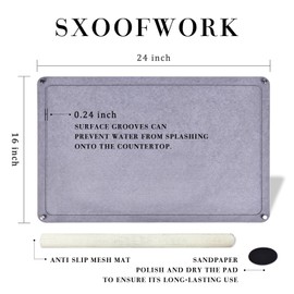 Large Diatomaceous Earth Stone Dish Drying Mats for Kitchen Counter,24"×16",Quick Drying,with 4 Non-Slip Stainless Steel Feet, Suitable for Various Countertops, Bowl Racks, Dark Grey