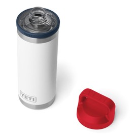 YETI Rambler 18 oz Bottle, Vacuum Insulated, Leakproof, Stainless Steel with Chug Cap, White/Navy/Rescue Red