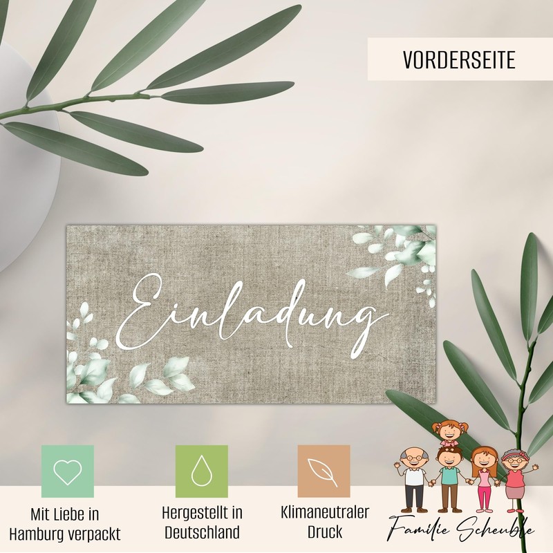 Eummelchen® 25 Beautiful Invitation Cards DIN Long High-Quality Print on
