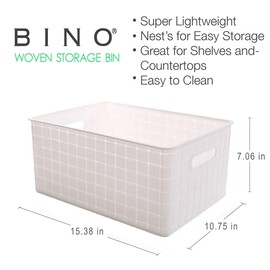 BINO | Plastic Basket, Large - White | 3 Pack | THE STABLE COLLECTION | Multi-Use Storage Basket | Rectangular Cabinet Organizer | Baskets for Organizing with Handles | Home & Office Storage Organizer