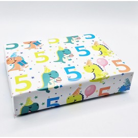 2 Sheets 5th Birthday Boy Girl Unisex Multi Coloured DINOSAURS Theme Wrapping Paper Age 5 Cute Fun Attractive Birthday Giftwrap (PA)