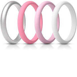 ThunderFit Women's Silicone Wedding Ring Sets, Thin and Stackable Rubber Wedding Bands, 2.6mm Wide, 2.1mm Thick, Variety Multipack 1/4/6/7/8/9