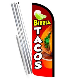 Vista Products Birria Tacos Premium Windless Feather Banner Flag Kit (Flag, Pole, & Ground Mt)