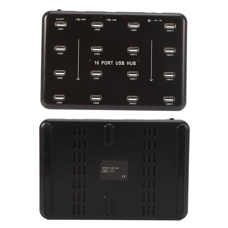 16‑Port Hub Industrial USB2.0 Expander Ultra‑High‑Speed 5V 3A Power Adapter(100‑240v)