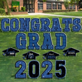 HOVACY 20 PCS Graduation Decorations Blue Congrats Grad 2025 Lawn Stakes Class of 20...