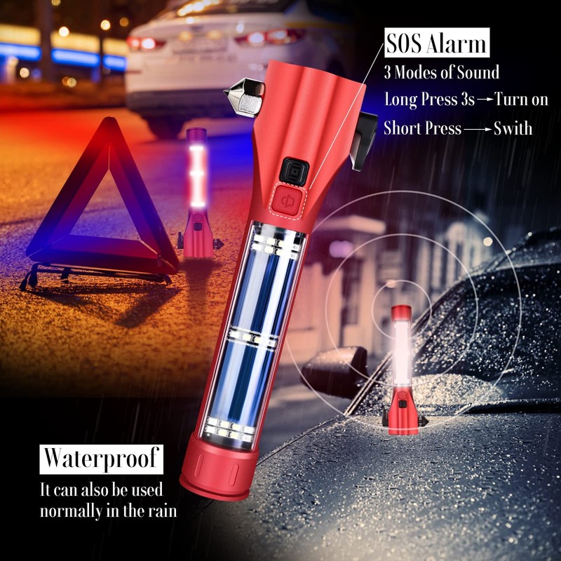 Unicumoo Car Flashlights for Emergencies, Window Breaker Seatbelt Cutter Multifunction