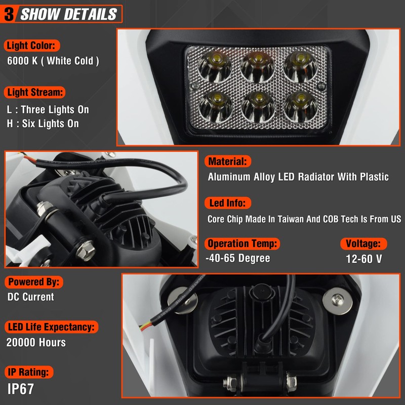 fewfuss Dirt Bike Led Headlight, Motorcycle Enduro Headlight Kit for