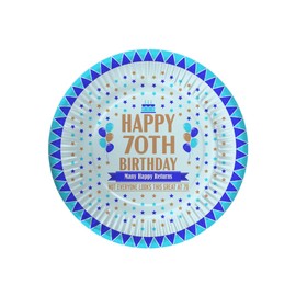 Bang Tidy Clothing 70th Birthday Paper Plates Pack of 12 - Disposable Small 11.2 cm (7.1 Inches) Party Decorations Tableware - Looks Great - Blue