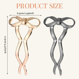 2Pcs Bow French Hair Pin, 4.5 Inch Vintage French Twist Hair Pin for Women Metal U-Shaped Wavy Hair Fork for Women Long Thick Hair Hair Styling Accessories for Buns