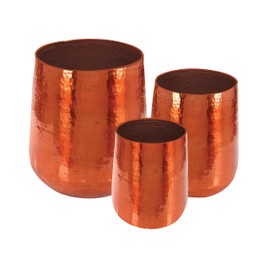 Deco 79 Aluminum Metal Indoor Outdoor Planter Large Hammered Small Planter Pot, Set of 3 Planters 21", 16", 13"H, Copper