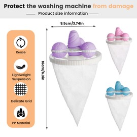 3 Pack New Hair Catcher Washer Machine with Ball, Floating Hair Filtering Mesh Removal Bag, Reusable Laundry Lint Catcher Remover for Pet Fur Wool Clothes (Purple, Pink, Blue)
