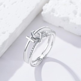 MISTBEE Cross Ring for Women S925 Sterling Silver Jesus Fish Ring Religious Ring Jewelry for Brithday Valentine's Day(7-8), Sterling Silver, No Gemstone