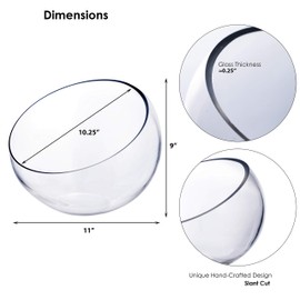 CYS EXCEL Glass Slant Cut Bubble Bowl (H-9" W-11") | Multiple Size Choices Slanted Globe Bowl Terrarium | Round Flower Vase Centerpiece