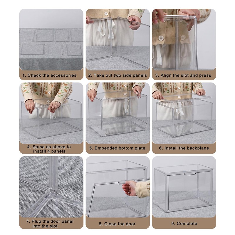 GUDEMAY Clear Stackable Plastic Storage Bins with Lid, Dustproof Display