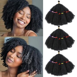 AMLUCKS Afro Kinky Hair 10 Inch 3 Packs Marley Twist Braiding Hair Pre-Separated Bulk Springy Braids for Cuban Twist Hair Faux Locs Crochet Synthetic Hair Extensions for Women (1B#, 10 Inch 3 Pieces)
