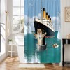 Funny Cat Shower Curtain Cute Black Beige Cat Blue Ocean