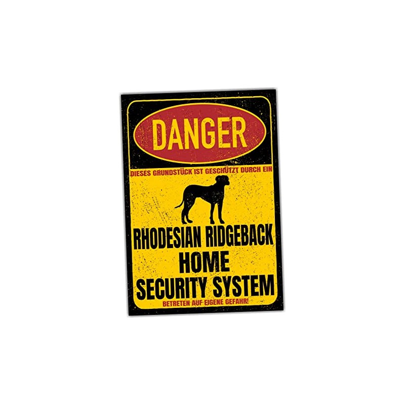 Rhodesian Ridgeback RR Sign Danger Security System Door Sign Dog