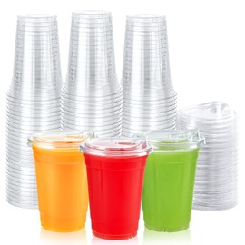 Lilymicky [90 PACK] 16oz Clear Plastic Cups with Strawless Sip Lids, Disposable Plastic Cups with Sip Through Lids for Ice Coffee, Smoothie, Slurpee, or Any Cold Drinks