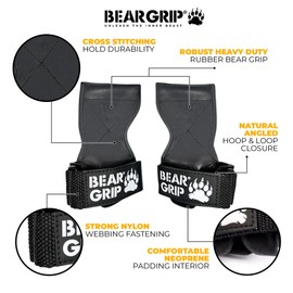 BEAR GRIP Multi Grip Straps/Hooks, Premium Heavy duty weight lifting straps/gloves (Large Rubber)