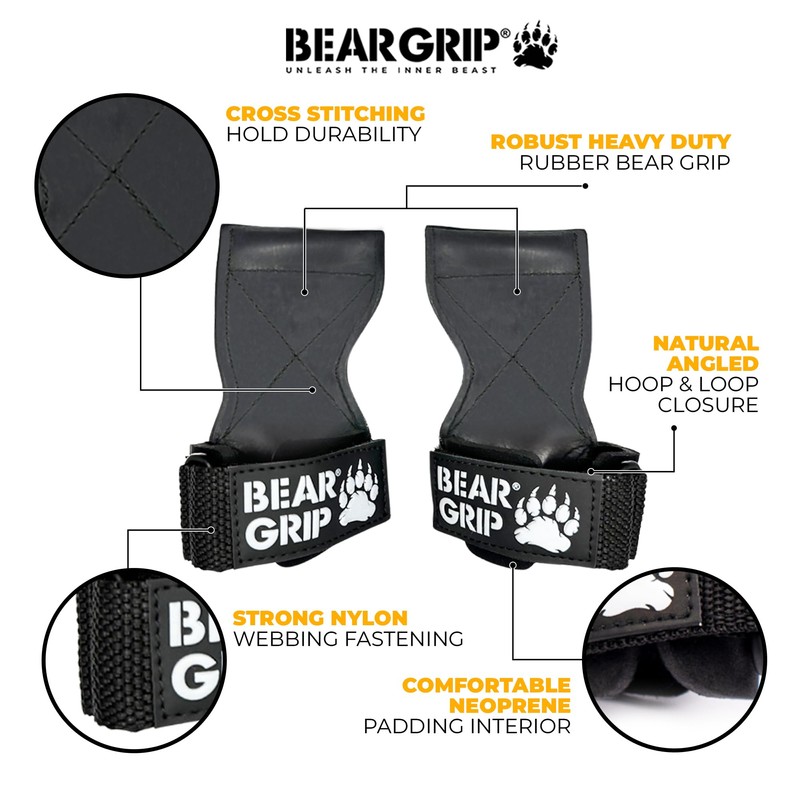 BEAR GRIP Multi Grip Straps/Hooks, Premium Heavy duty weight lifting