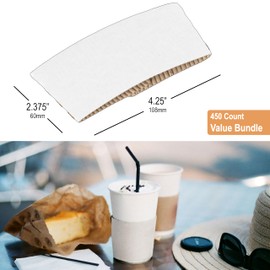 450 Pack White Coffee Sleeves For 12 to 24 oz. Cups (Cups Not Included), Disposable Corrugated Cardboard Paper Jacket, Hot Cold Drinks Holder, Chocolate Milk Tea Beverage Insulator, Hand Protection