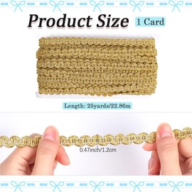 CABODYALS 25 Yards 1/2 Inch Gold Gimp Braid Trim Metallic Woven Braided Lace Trimming Polyester Upholstery Scroll Wave Rick Rack Fabric Ribbon for Jewelry Making Sewing Costume Craft Clothes Slipcover