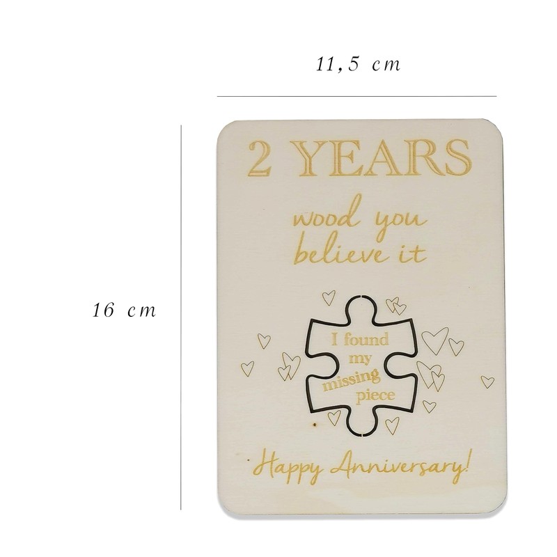 Wooden Anniversary Card with Jigsaw Puzzle Piece "I found my