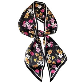 JN&LULU Women Bandana Silk Like Head Scarf Women's Fashion Square Neck Satin Scarfs for Bag Hair Scarves Lightweight Neck Tie, 004black Flower, 59 * 5.9”
