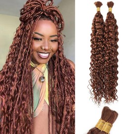 Brown Human Braiding Hair - Water Wave,Color 30 Curly, 100g, 16 Inch, Boho Braids, No Weft, 2 Braids Per Pack, Wet and Wavy