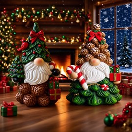 JialanGulong Christmas Gnomes Decorations | Set of 2 Resin Christmas Gnomes Figurines | Tomte Swedish Holiday Gnome Figurines Scandinavian for indoor Tabletop Decor | table centerpieces Window Sill Gifts 4.2in