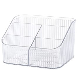 Makeup Brush Holder Organizer, Bathroom Vanity Organizers and Storage, Vintage Striped Makeup Brush Cup, Cosmetic Display Storage for Vanity Countertop (Clear M-5 Slot)