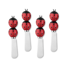 Supreme Housewares Cheese and Butter Spreader Knives 4-Piece Hand Painted Resin Handle with Stainless Steel Blade Multipurpose Cheese Spreader set (Ladybug)