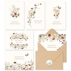 Whaline 30 Pack Wildflower Sympathy Cards Set Retro Wild Floral Cards with Envelope Seal Stickers 6 Designs Heartfelt Note of Condolence To Express Your Condolences, 4 x 6 Inch