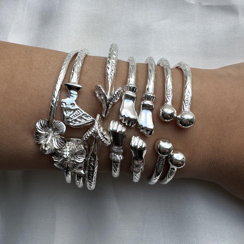 Better Jewelry Solid Ball .925 Sterling Silver West Indian Bangles